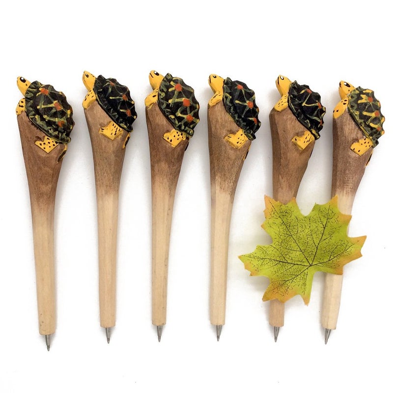 ornerx 7" Wooden Animal Handy Carving Turtle Ballpoint Pen 1PC - Image 5